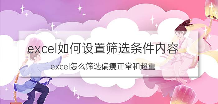 excel如何设置筛选条件内容 excel怎么筛选偏瘦正常和超重？